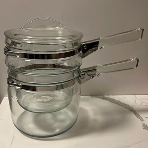 Vintage Pyrex Flameware #6283 Double Boiler Pot & Lid Set